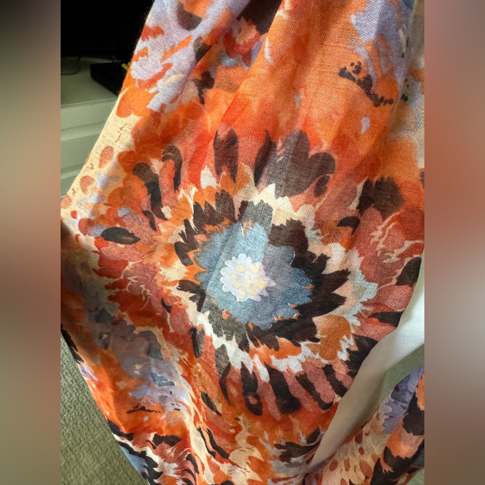 Orange Multicolor Infinity Scarf Lightweight Cott… - image 2